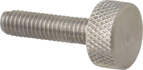 Morton Machine Works - M4x0.70 Knurled Shoulderless Grade 303 Stainless Steel Thumb Screw - 21mm OAL, 9.5mm Head Diam x 5mm Head Height - Apex Tool & Supply