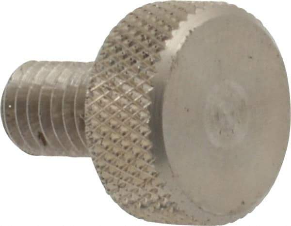 Morton Machine Works - M5x0.80 Knurled Shoulderless Grade 303 Stainless Steel Thumb Screw - 14mm OAL, 11.5mm Head Diam x 5mm Head Height - Apex Tool & Supply