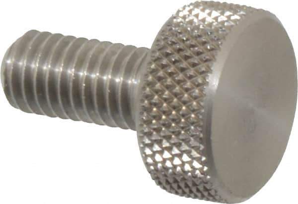 Morton Machine Works - M5x0.80 Knurled Shoulderless Grade 303 Stainless Steel Thumb Screw - 16mm OAL, 11.5mm Head Diam x 5mm Head Height - Apex Tool & Supply