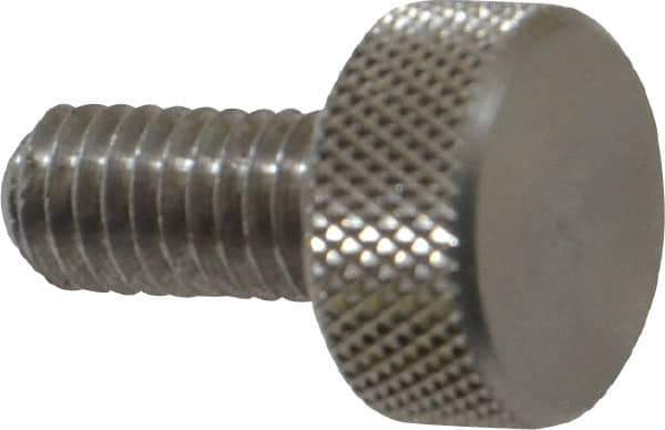 Morton Machine Works - M6x1.00 Knurled Shoulderless Grade 303 Stainless Steel Thumb Screw - 19mm OAL, 13mm Head Diam x 6mm Head Height - Apex Tool & Supply