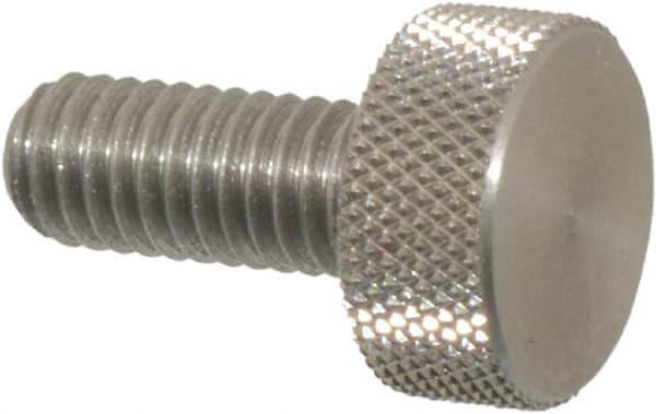 Morton Machine Works - M6x1.00 Knurled Shoulderless Grade 303 Stainless Steel Thumb Screw - 14mm OAL, 13mm Head Diam x 6mm Head Height - Apex Tool & Supply