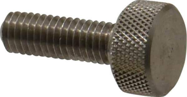 Morton Machine Works - M6x1.00 Knurled Shoulderless Grade 303 Stainless Steel Thumb Screw - 25mm OAL, 13mm Head Diam x 6mm Head Height - Apex Tool & Supply