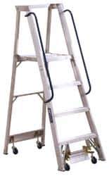 Louisville - 72" 6 Step Ladder - Rolling Platform Ladder, 300 Lb Capacity, 6" Platform Height, 27-1/4" Base Width x 54-3/4" Base Depth - Apex Tool & Supply