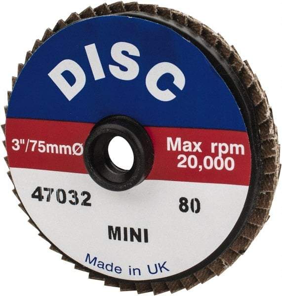 Garryson - 80 Grit, 3" Disc Diam, Type 27 Zirconia Alumina Flap Disc - 20,000 Max RPM, Nylon Backing, Quick Change Type S Attaching System, Coated - Apex Tool & Supply
