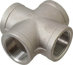 Merit Brass - 1-1/4" Grade 304 Stainless Steel Pipe Cross - FNPT End Connections, 150 psi - Apex Tool & Supply