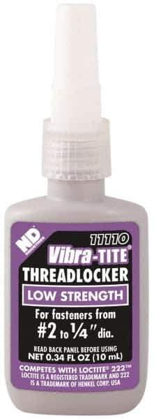 Vibra-Tite - 10 mL Bottle, Purple, Low Strength Liquid Threadlocker - Series 111, 24 hr Full Cure Time, Hand Tool Removal - Apex Tool & Supply