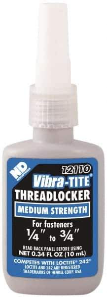 Vibra-Tite - 10 mL Bottle, Blue, Medium Strength Liquid Threadlocker - Series 121, 24 hr Full Cure Time, Hand Tool Removal - Apex Tool & Supply
