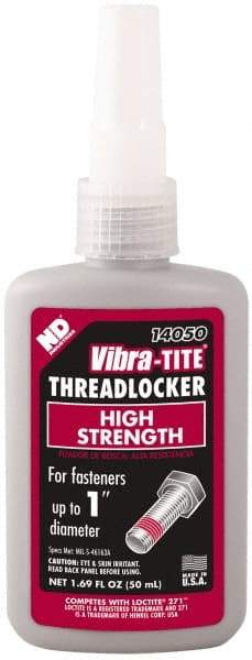 Vibra-Tite - 50 mL Bottle, Red, High Strength Liquid Threadlocker - Series 140, 24 hr Full Cure Time, Hand Tool, Heat Removal - Apex Tool & Supply