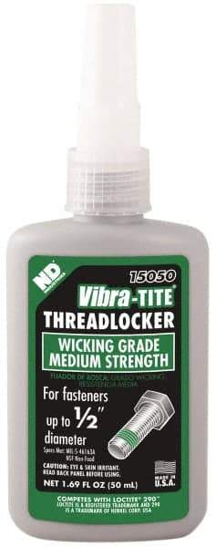 Vibra-Tite - 50 mL Bottle, Green, Medium Strength Liquid Threadlocker - Series 150, 24 hr Full Cure Time, Hand Tool Removal - Apex Tool & Supply