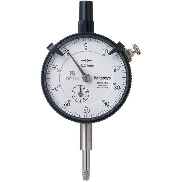 Mitutoyo - 10mm Range, 0-100 Dial Reading, 0.01mm Graduation Dial Drop Indicator - 57mm Dial, 1mm Range per Revolution, 0.013mm Accuracy, Revolution Counter - Apex Tool & Supply