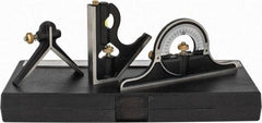 Starrett - 4 Piece, 12" Combination Square Set - 1/16, 1/32, 1/64 & 1/8" (4R) Graduation, Hardened Steel Blade, Cast Iron & Forged Steel Center, Protractor & Square Head - Apex Tool & Supply