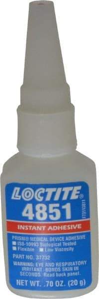 Loctite - 0.70 oz Bottle Clear Instant Adhesive - Series 4851, 20 sec Fixture Time, 24 hr Full Cure Time, Bonds to Fabric, Leather & Paper - Apex Tool & Supply