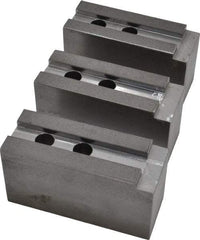 H & R Manufacturing - 15" Chuck Capacity, 1.5mm x 60° Serrated Attachment, Square Soft Lathe Chuck Jaw - 3 Jaws, Steel, 1.69" Btw Mount Hole Ctrs, 6-1/2" Long x 2-1/2" Wide x 3-1/2" High, 0.866" Groove, 20mm Fastener - Apex Tool & Supply