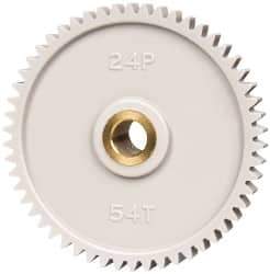 Made in USA - 24 Pitch, 2-1/4" Pitch Diam, 2.333" OD, 54 Tooth Spur Gear - 1/4" Face Width, 5/16" Bore Diam, 43/64" Hub Diam, 20° Pressure Angle, Acetal - Apex Tool & Supply