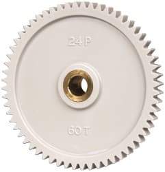 Made in USA - 24 Pitch, 2-1/2" Pitch Diam, 2.583" OD, 60 Tooth Spur Gear - 1/4" Face Width, 5/16" Bore Diam, 43/64" Hub Diam, 20° Pressure Angle, Acetal - Apex Tool & Supply