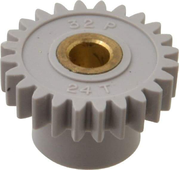 Made in USA - 32 Pitch, 3/4" Pitch Diam, 13/16" OD, 24 Tooth Spur Gear - 3/16" Face Width, 3/16" Bore Diam, 1/2" Hub Diam, 20° Pressure Angle, Acetal - Apex Tool & Supply