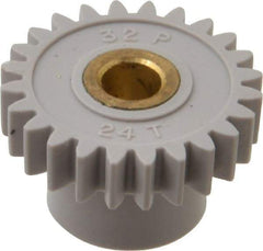 Made in USA - 32 Pitch, 3/4" Pitch Diam, 13/16" OD, 24 Tooth Spur Gear - 3/16" Face Width, 3/16" Bore Diam, 1/2" Hub Diam, 20° Pressure Angle, Acetal - Apex Tool & Supply