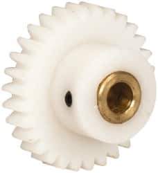 Made in USA - 32 Pitch, 15/16" Pitch Diam, 1" OD, 30 Tooth Spur Gear - 3/16" Face Width, 3/16" Bore Diam, 9/16" Hub Diam, 20° Pressure Angle, Acetal - Apex Tool & Supply