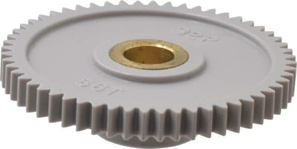 Made in USA - 32 Pitch, 1-3/4" Pitch Diam, 1-13/16" OD, 56 Tooth Spur Gear - 3/16" Face Width, 5/16" Bore Diam, 43/64" Hub Diam, 20° Pressure Angle, Acetal - Apex Tool & Supply