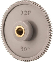 Made in USA - 32 Pitch, 2-1/2" Pitch Diam, 2-9/16" OD, 80 Tooth Spur Gear - 3/16" Face Width, 5/16" Bore Diam, 13/16" Hub Diam, 20° Pressure Angle, Acetal - Apex Tool & Supply