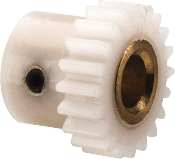 Made in USA - 48 Pitch, 5/12" Pitch Diam, 0.458" OD, 20 Tooth Spur Gear - 1/8" Face Width, 1/8" Bore Diam, 11/32" Hub Diam, 20° Pressure Angle, Acetal - Apex Tool & Supply