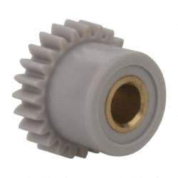 Made in USA - 48 Pitch, 1/2" Pitch Diam, 0.542" OD, 24 Tooth Spur Gear - 1/8" Face Width, 1/8" Bore Diam, 13/32" Hub Diam, 20° Pressure Angle, Acetal - Apex Tool & Supply