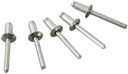 Marson - Button Head Aluminum Open End Blind Rivet - Steel Mandrel, 5/16" to 3/8" Grip, 1/4" Head Diam, 0.129" to 0.133" Hole Diam, 0.525" Length Under Head, 1/8" Body Diam - Apex Tool & Supply