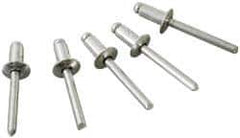 Marson - Button Head Aluminum Open End Blind Rivet - Aluminum Mandrel, 0.063" to 1/8" Grip, 1/4" Head Diam, 0.129" to 0.133" Hole Diam, 0.337" Length Under Head, 1/8" Body Diam - Apex Tool & Supply