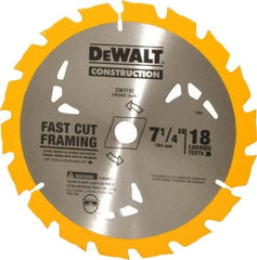 DeWALT - 7-1/4" Diam, 5/8" Arbor Hole Diam, 18 Tooth Wet & Dry Cut Saw Blade - Carbide-Tipped, General Purpose Action, Diamond Arbor - Apex Tool & Supply