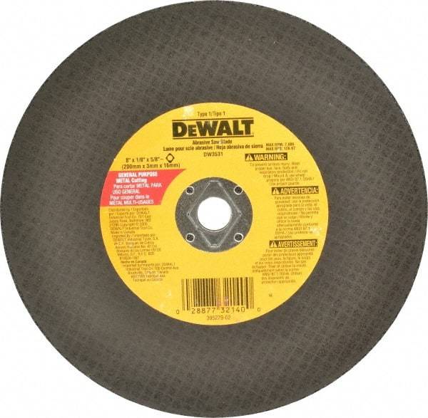 DeWALT - 8" Aluminum Oxide Cutoff Wheel - 1/8" Thick, 5/8" Arbor, 7,600 Max RPM, Use with Circular Saws - Apex Tool & Supply