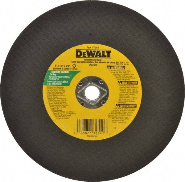 DeWALT - 8" Silicon Carbide Cutoff Wheel - 1/8" Thick, 5/8" Arbor, 7,600 Max RPM, Use with Circular Saws - Apex Tool & Supply