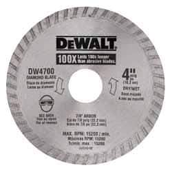 DeWALT - 4" Diam, 7/8" Arbor Hole Diam, Wet & Dry Cut Saw Blade - Diamond-Tipped, Standard Round Arbor - Apex Tool & Supply