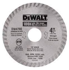 DeWALT - 4" Diam, 7/8" Arbor Hole Diam, Wet & Dry Cut Saw Blade - Diamond-Tipped, Standard Round Arbor - Apex Tool & Supply