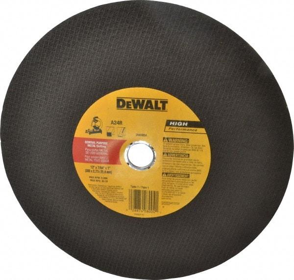 DeWALT - 12" Aluminum Oxide Cutoff Wheel - 7/64" Thick, 1" Arbor, 5,000 Max RPM, Use with Stationary Tools - Apex Tool & Supply