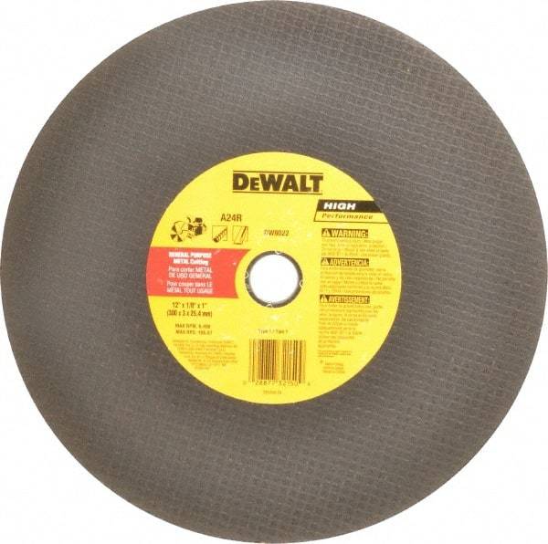 DeWALT - 12" Aluminum Oxide Cutoff Wheel - 1/8" Thick, 1" Arbor, 6,400 Max RPM, Use with Circular Saws - Apex Tool & Supply