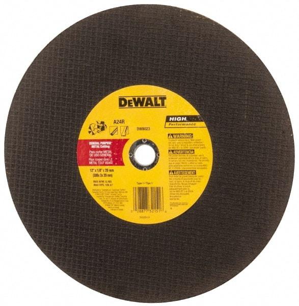 DeWALT - 12" Aluminum Oxide Cutoff Wheel - 1/8" Thick, 20mm Arbor, 6,400 Max RPM, Use with Circular Saws - Apex Tool & Supply
