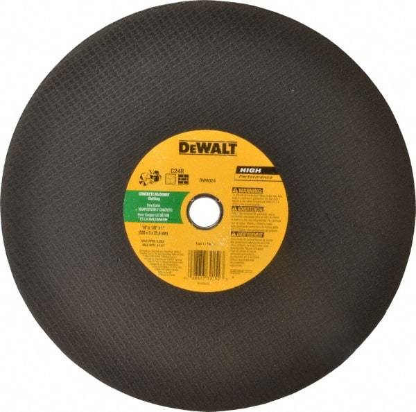 DeWALT - 14" Silicon Carbide Cutoff Wheel - 1/8" Thick, 1" Arbor, 5,500 Max RPM, Use with Circular Saws - Apex Tool & Supply