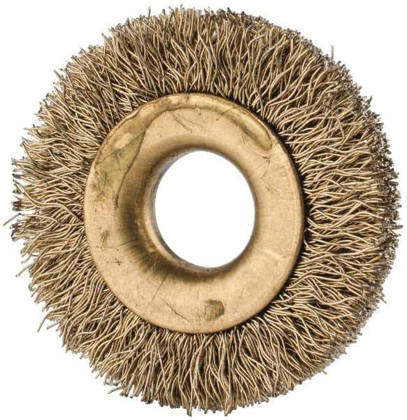 Value Collection - 1-1/4" OD, 3/8" Arbor Hole, Crimped Brass-Coated Steel Wheel Brush - 1/4" Face Width, 1/4" Trim Length, 0.007" Filament Diam, 20,000 RPM - Apex Tool & Supply