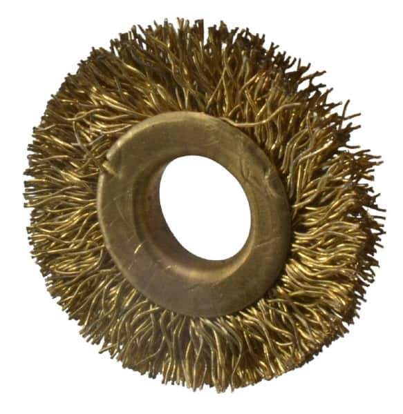 Value Collection - 1-1/4" OD, 3/8" Arbor Hole, Crimped Brass-Coated Steel Wheel Brush - 1/4" Face Width, 1/4" Trim Length, 0.012" Filament Diam, 20,000 RPM - Apex Tool & Supply