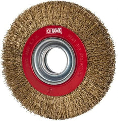 Value Collection - 6" OD, 1-1/4" Arbor Hole, Crimped Brass-Coated Steel Wheel Brush - 11/16" Face Width, 1-1/8" Trim Length, 0.014" Filament Diam, 6,000 RPM - Apex Tool & Supply