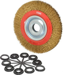 Value Collection - 8" OD, 1-1/4" Arbor Hole, Crimped Brass-Coated Steel Wheel Brush - 3/4" Face Width, 1-11/32" Trim Length, 0.014" Filament Diam, 4,500 RPM - Apex Tool & Supply
