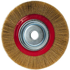 Value Collection - 10" OD, 1-1/4" Arbor Hole, Crimped Brass-Coated Steel Wheel Brush - 1" Face Width, 1-15/32" Trim Length, 0.007" Filament Diam, 3,000 RPM - Apex Tool & Supply