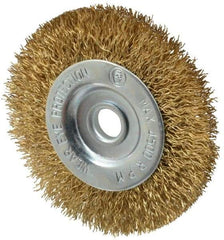 Value Collection - 3" OD, 3/8" Arbor Hole, Crimped Brass-Coated Steel Wheel Brush - 3/8" Face Width, 5/8" Trim Length, 0.012" Filament Diam, 4,500 RPM - Apex Tool & Supply