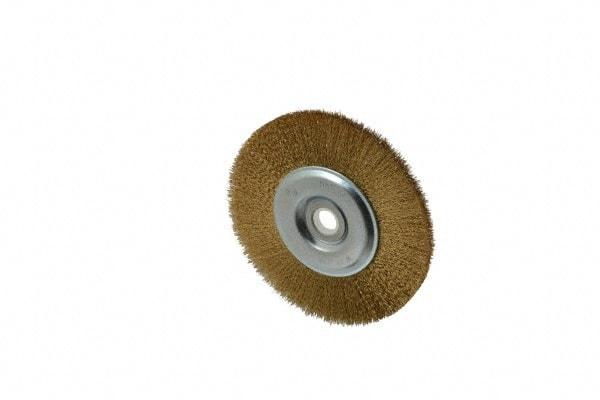 Value Collection - 5" OD, 5/8" Arbor Hole, Crimped Brass-Coated Steel Wheel Brush - 1/2" Face Width, 3/4" Trim Length, 0.012" Filament Diam, 3,750 RPM - Apex Tool & Supply