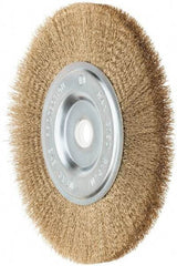 Value Collection - 6" OD, 5/8" Arbor Hole, Crimped Brass-Coated Steel Wheel Brush - 1/2" Face Width, 1-3/8" Trim Length, 0.012" Filament Diam, 3,750 RPM - Apex Tool & Supply