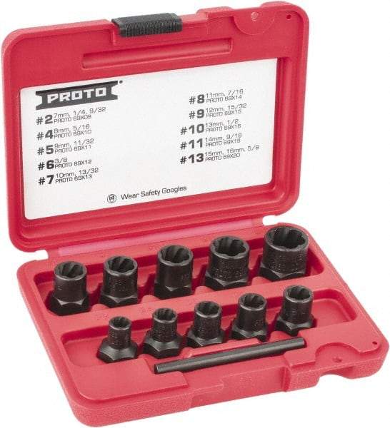 Proto - 10 Piece Socket/Wrench Bolt Extractor Set - Molded Plastic Case - Apex Tool & Supply