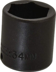 Proto - 1/2" Drive 34mm Standard Impact Socket - 6 Points, 2" OAL - Apex Tool & Supply