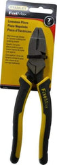 Stanley - 7-5/8" OAL, 1-1/2" Jaw Length x 1" Jaw Width, Side Cutting Linesman's Pliers - Serrated Jaw, Flat Nose Head, Bi-Material Cushion Grip Handles - Apex Tool & Supply