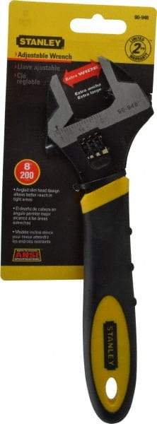 Stanley - 1-1/8" Jaw Capacity, 8" Standard Adjustable Wrench - Chrome Vanadium Steel, Black Finish, 8-1/2" OAL - Apex Tool & Supply