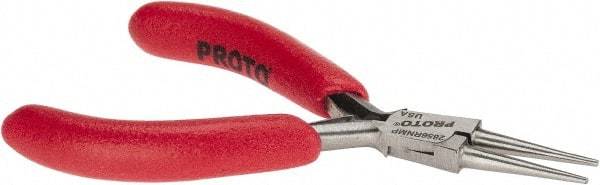 Proto - 4-1/2" OAL, 1-3/64" Jaw Length x 27/64" Jaw Width, Long Nose Mini Pliers - Standard Jaw, Round Nose Head, ESD Cushion Handles, with Spring - Apex Tool & Supply